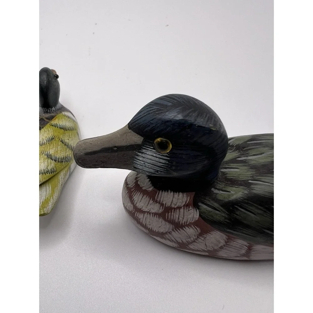 Lot of 2 Small Carved Wooden Ducks Miniature Decoys Figurine READ